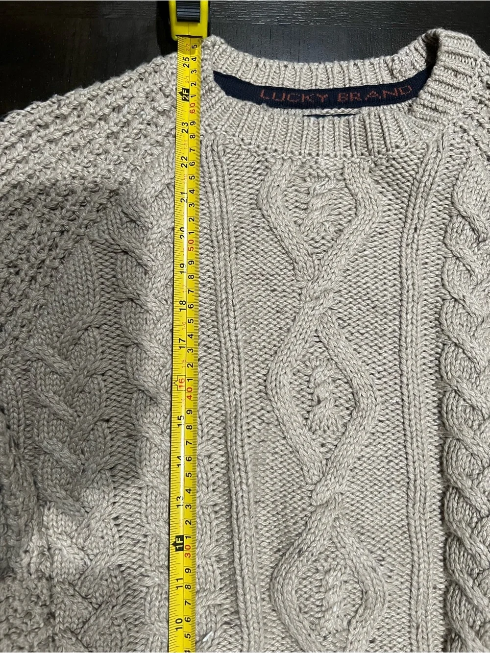 Lucky Brand Beige Solid Cable Knit Crew Neck Pullover Sweater M